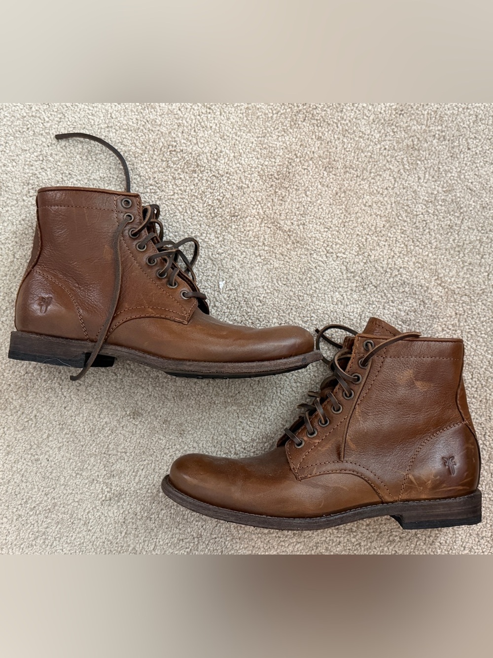 FRYE Men's Tyler Lace Up Leather Ankle Boots Cognac Brown 7.5